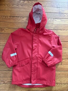 H&M Red Kids Hooded Raincoat with Reflective Accents